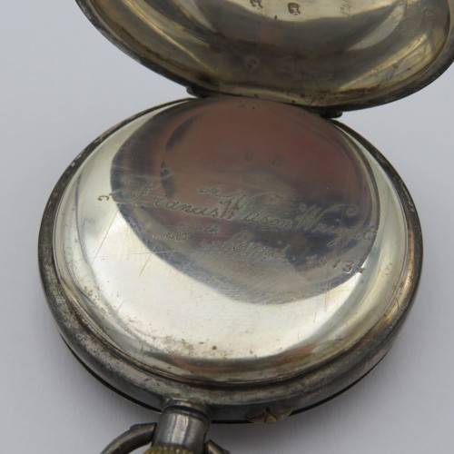 Antique sterling silver full hunter pocket watch - Working - Inscribed Francis Wilson Wright