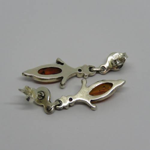 Pair of sterling silver amber earrings - Weighs 4,8 g