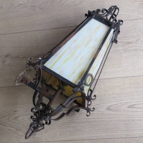 Vintage electrical wall lamp with white and yellow milk glass sides