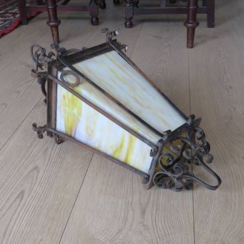 Vintage electrical wall lamp with white and yellow milk glass sides