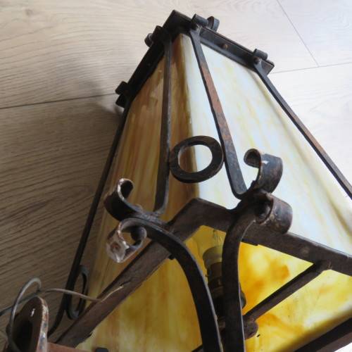 Vintage electrical wall lamp with white and yellow milk glass sides