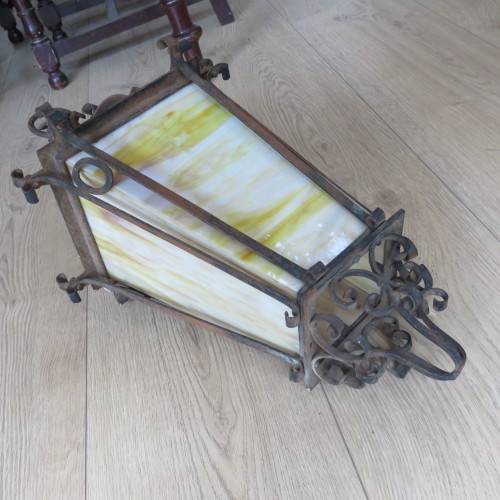 Vintage electrical wall lamp with white and yellow milk glass sides