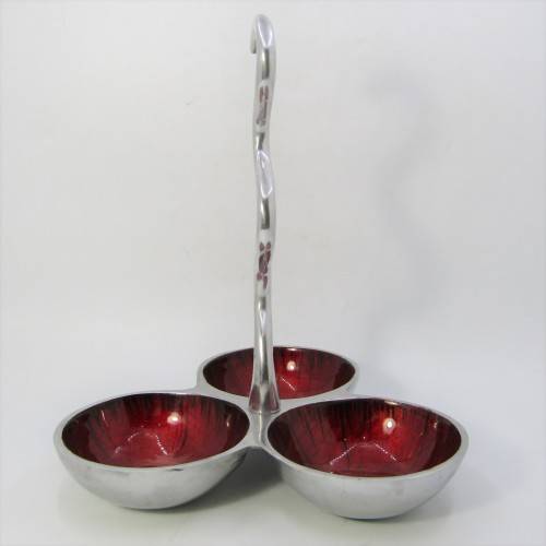 Aluminum and enamel triple sweets dish