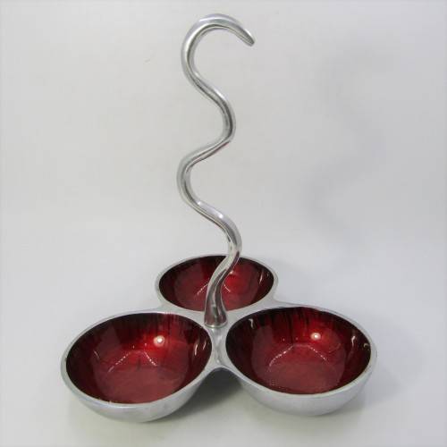 Aluminum and enamel triple sweets dish