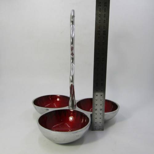 Aluminum and enamel triple sweets dish