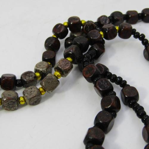 Wood and Bead Rosary necklace with Crucifix pendant - 60cm