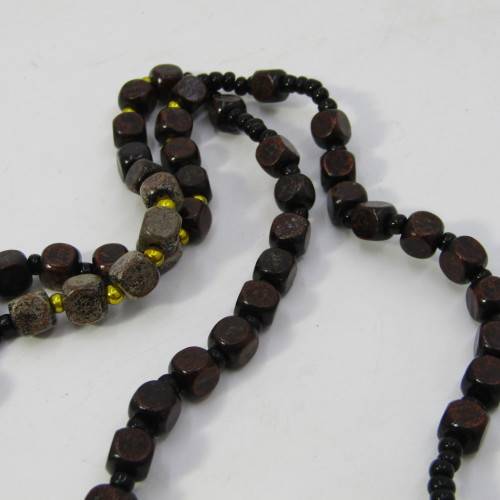 Wood and Bead Rosary necklace with Crucifix pendant - 60cm