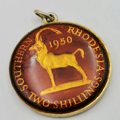 Rhodesia 1950 Two Shilling enameled and made into pendant