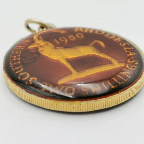 Rhodesia 1950 Two Shilling enameled and made into pendant
