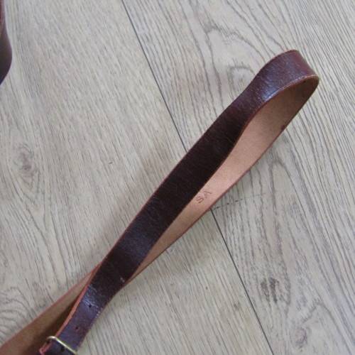 Old Sam Browne leather belt with straps - 149cm