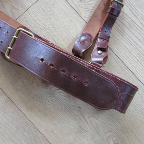 Old Sam Browne leather belt with straps - 149cm