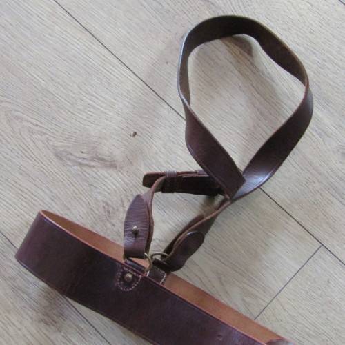 Old Sam Browne leather belt with straps - 149cm