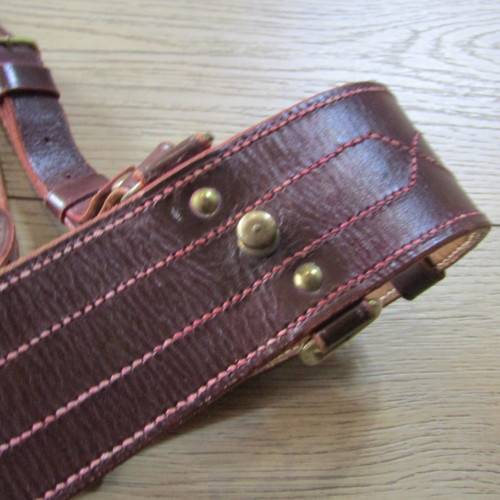 Old Sam Browne leather belt with straps - 149cm