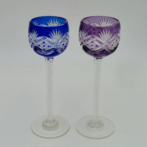 Pair of Vintage Coloured Crystal Liqueur glasses