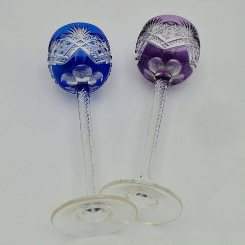 Pair of Vintage Coloured Crystal Liqueur glasses