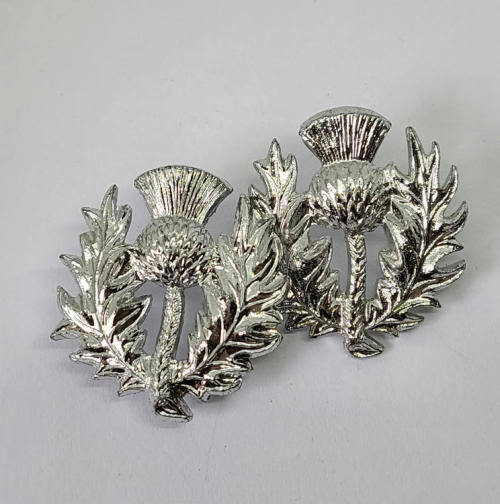 Pair of Scottish thistle collar badges
