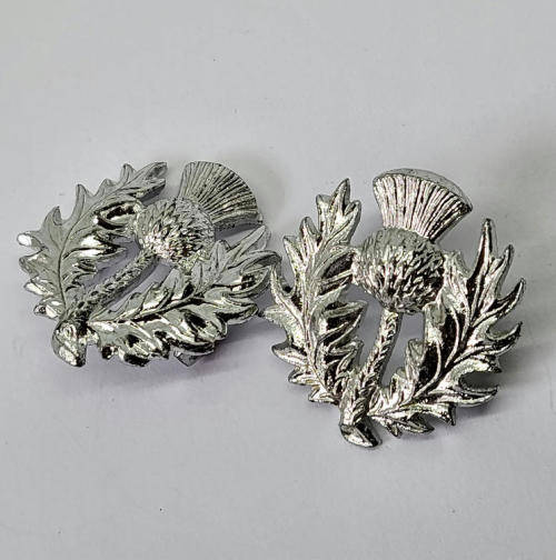 Pair of Scottish thistle collar badges