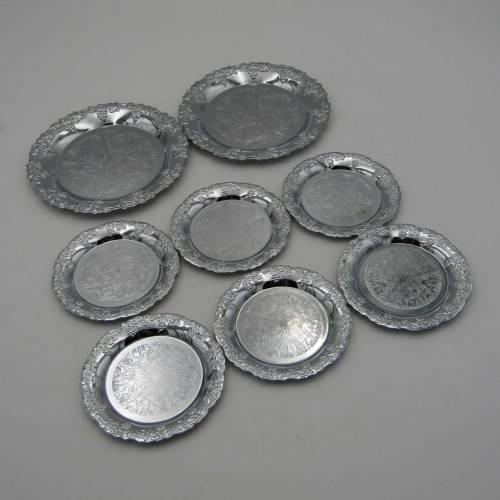Vintage Chrome plated set of 6 coasters & 2 wine bottle coasters