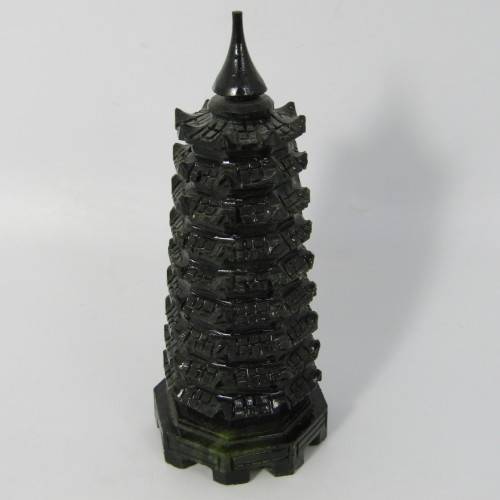 Vintage Jade stone carving of Tower of Chinese Immortals of Wisdom