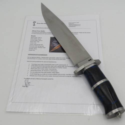 Large handmade fixed blade Bowie knife by Riaan Ras with certificate