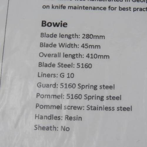Large handmade fixed blade Bowie knife by Riaan Ras with certificate