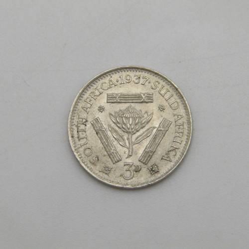 1937 3d. Three Pence South African Tickey Coin - full lustre uncirculated