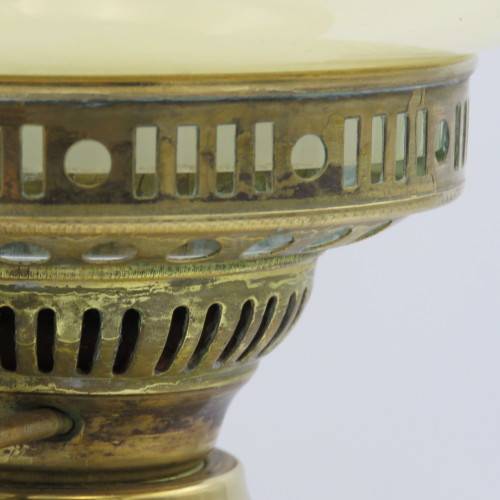 Vintage brass paraffin lamp with funnel and glass shade ( Height - 46 cm)