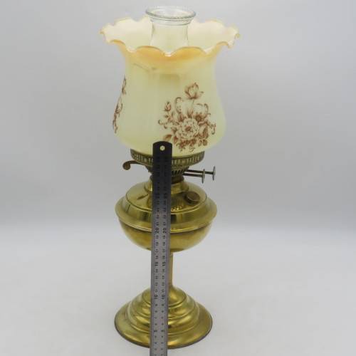Vintage brass paraffin lamp with funnel and glass shade ( Height - 46 cm)