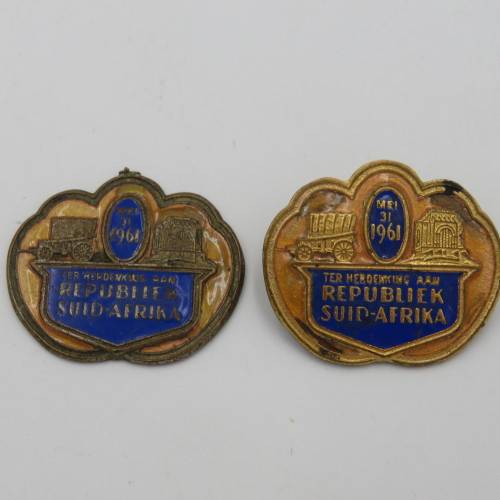 Pair of 1961 Replublic Festival pin badges - one pin missing