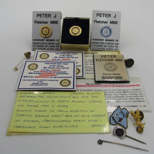 Lot of Rotary International items that belonged to Peter J Fletcher - including some silver pins