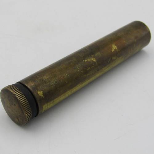 Vintage .303 brass oil bottle with markings on botton