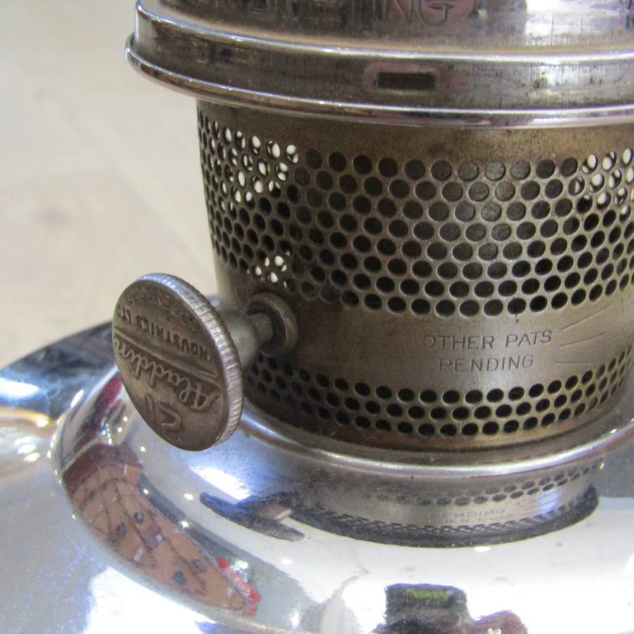 Vintage Aladdin paraffin lamp with original glass funnel - some cracks