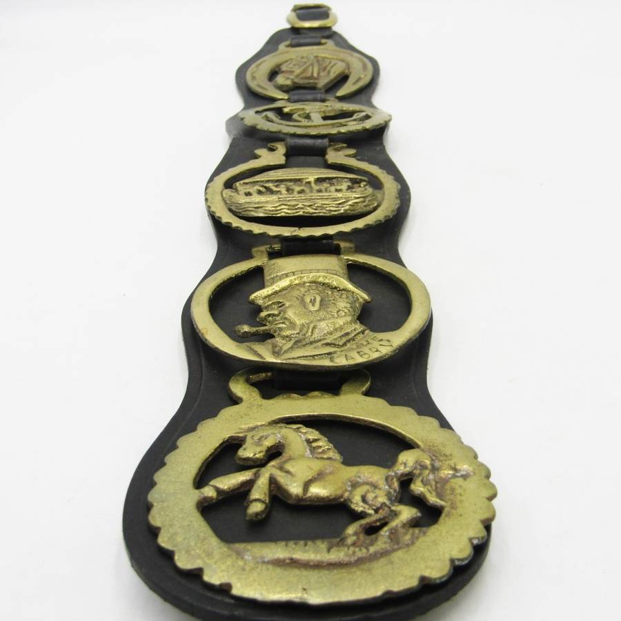 Lot of 5 Horse brasses on leather strap