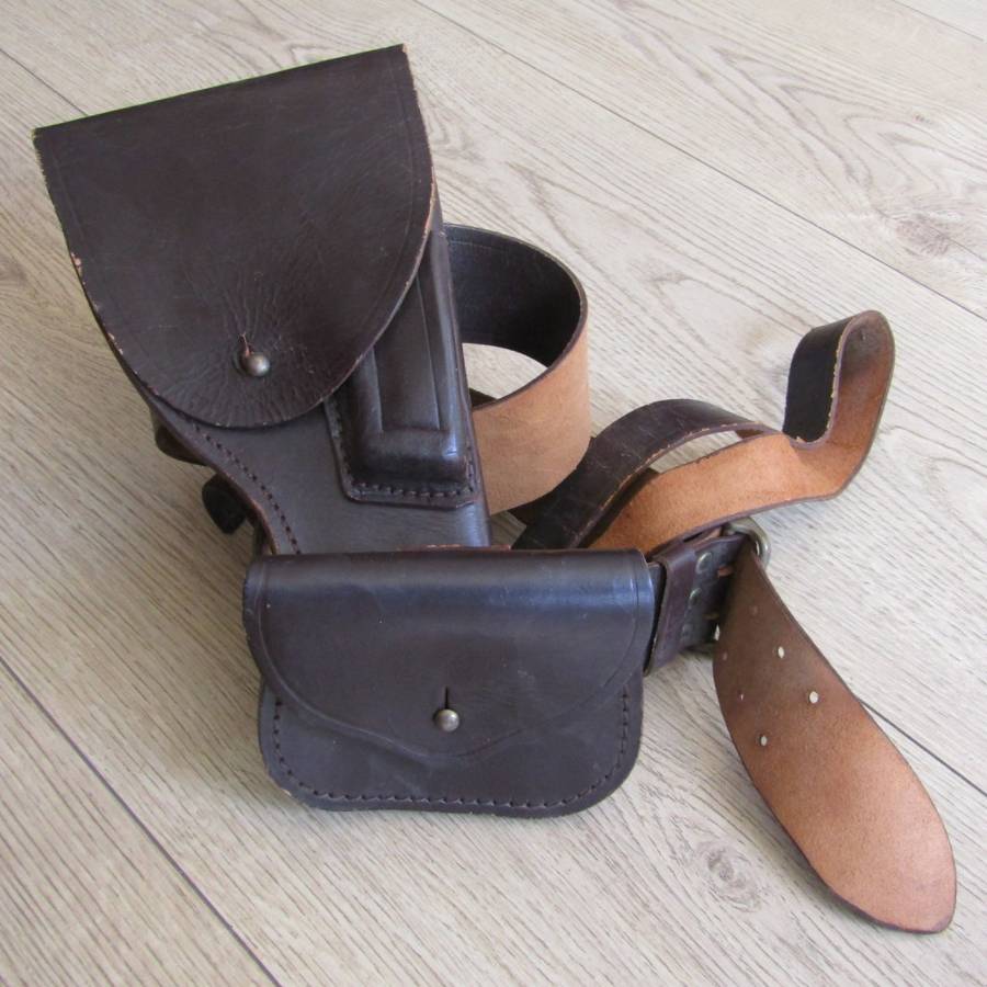 Old SA Police Sam Browne leather belt with gun holster