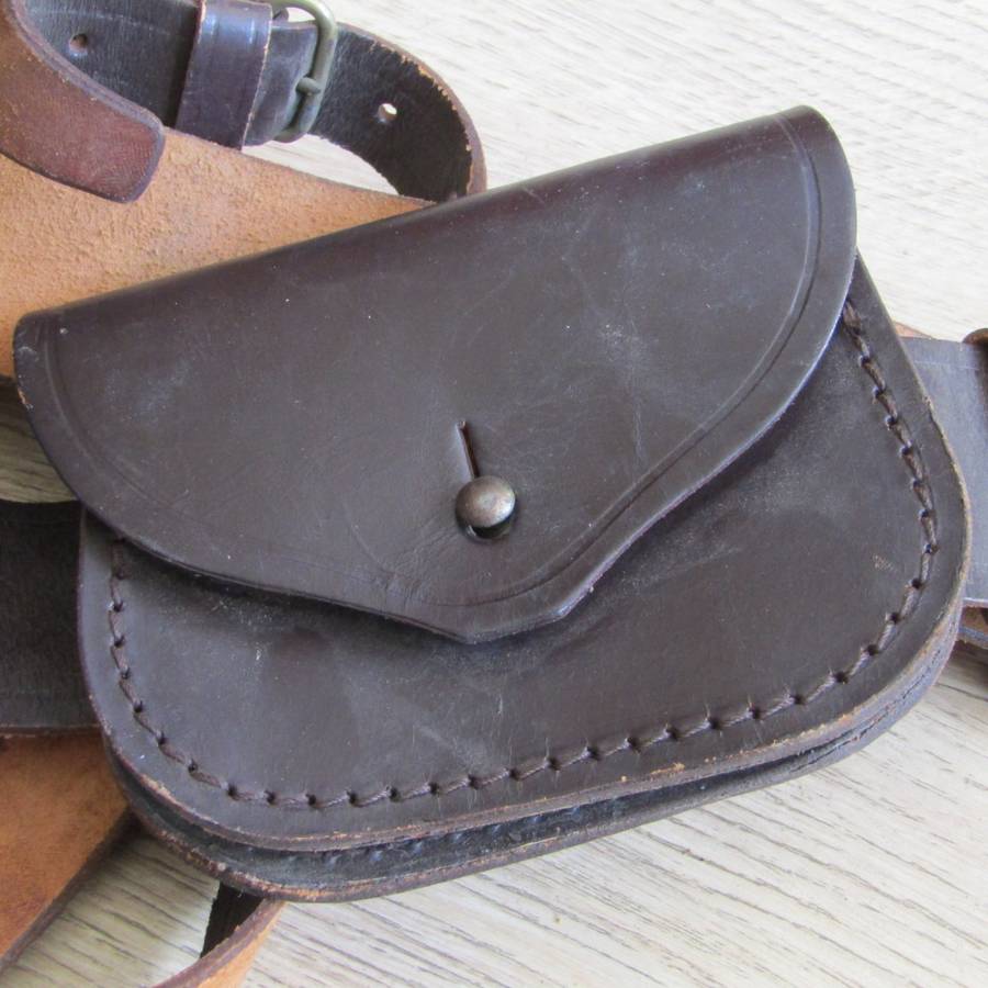 Old SA Police Sam Browne leather belt with gun holster