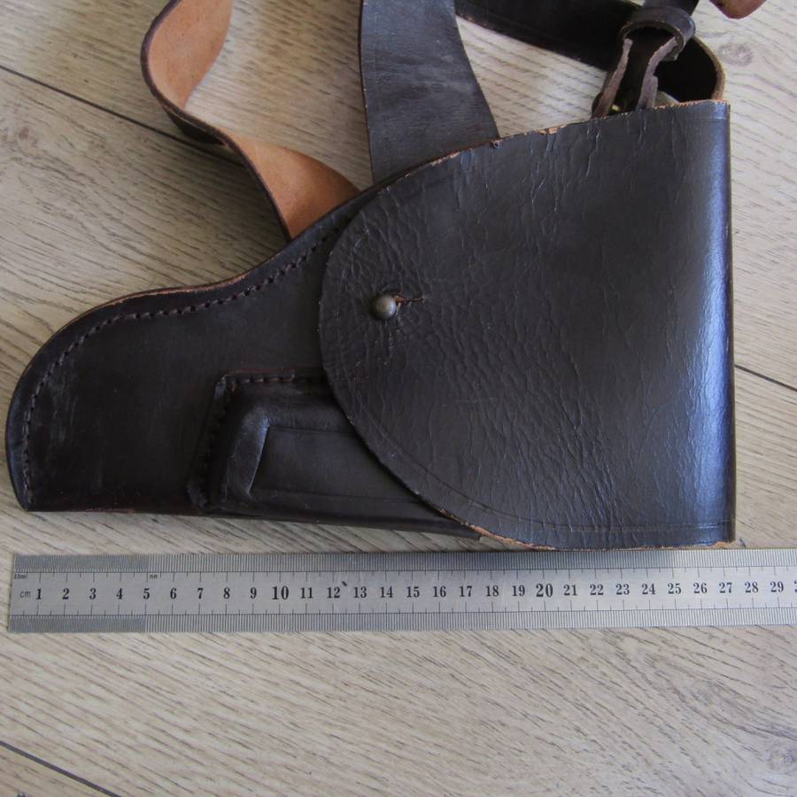 Old SA Police Sam Browne leather belt with gun holster