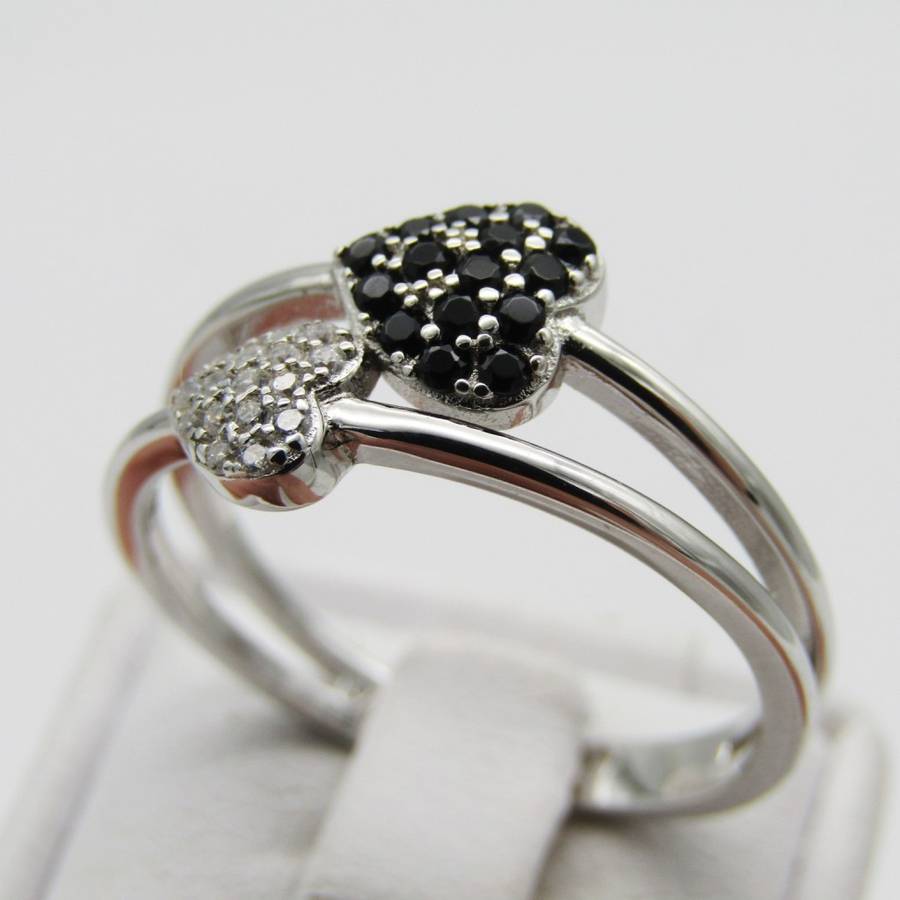 Sterling Silver ring with double heart design - Size S - 2,6g