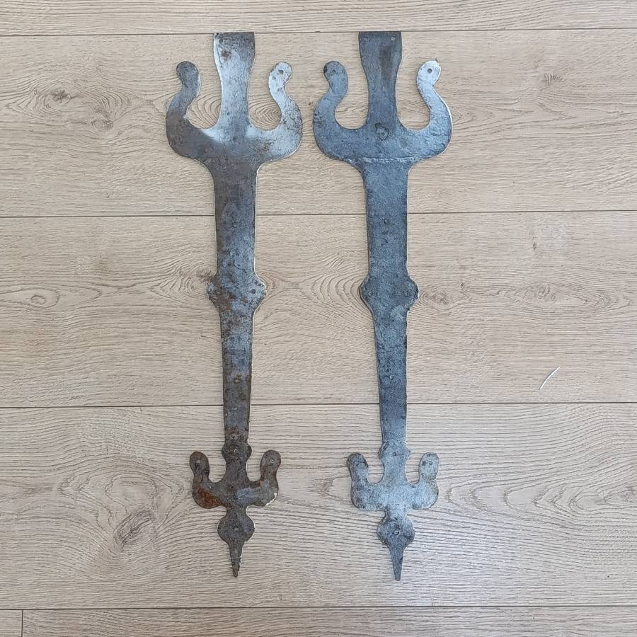 Pair of Large metal door hinge decorative plates