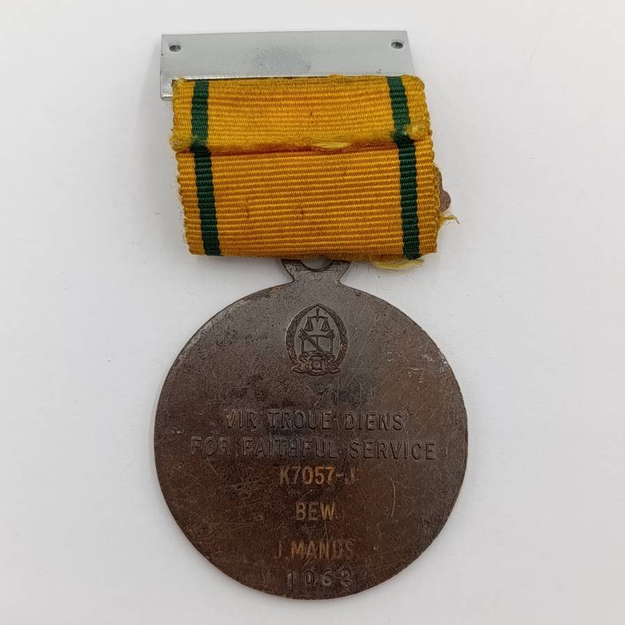 SA Prison service faithful service medal issued to K7057-J Bew. J.Manus #1062