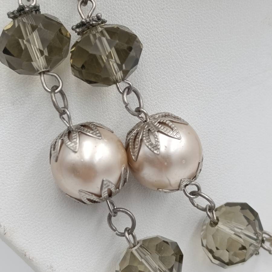 Glass Pearl and crystal necklace - length 82cm