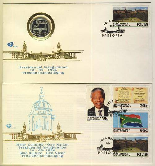 1994 Presidential Inauguration coin on FDC no 6.3c Full steps plus FDC no 6.3b