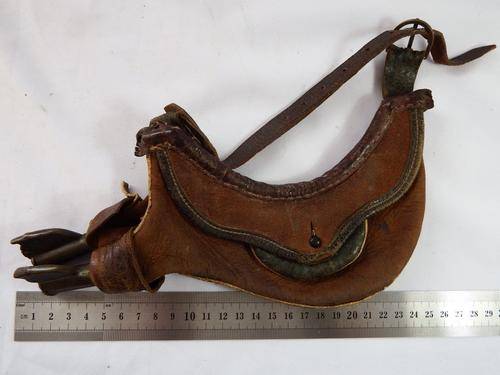 Antique gunpowder holder made from leather - double barrel