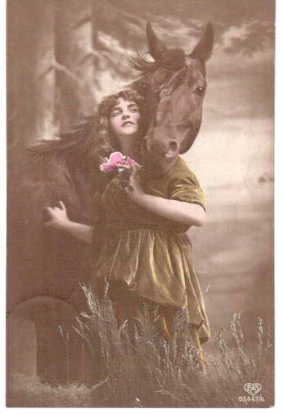 Post Card - Woman hugging horse - from Elberfeld - 23 Oct 1919 - Stamp : 20 Mark