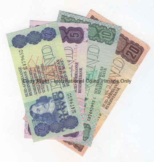 Lot of 4 SA notes - R2, R5, R10 & R20