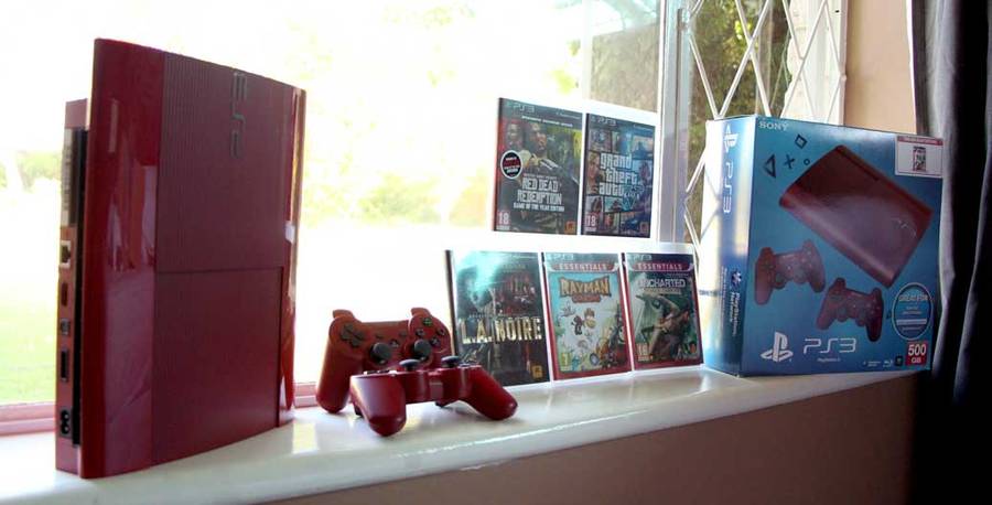 RED Sony PS3 500GB Slim Bundle Incl. 2 Controllers & 5 Games
