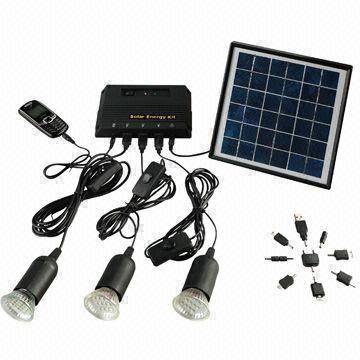 8W Solar Lighting System with 3 LED Globes & Cellphone Charger Includes Power Bank- Excellent !