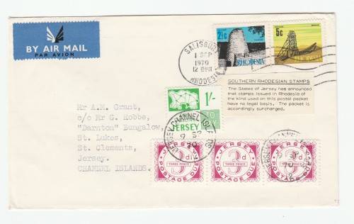Rhodesia 1970 Cover to Jersey with Postage Dues