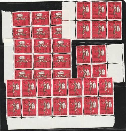 South West Africa 1965 3c Mail Runner Blocks