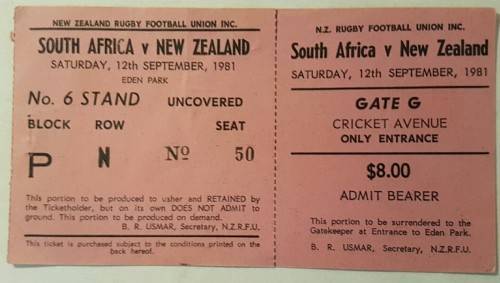 1981 SOUTH AFRICA V NEW ZEALAND - 3RDTEST RUGBY TICKET