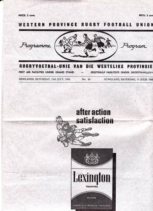 1968 BRITISH LIONS V SPRINGBOKS 3RD TEST PROGRAMME , WESTERN PROVINCE ISSUE